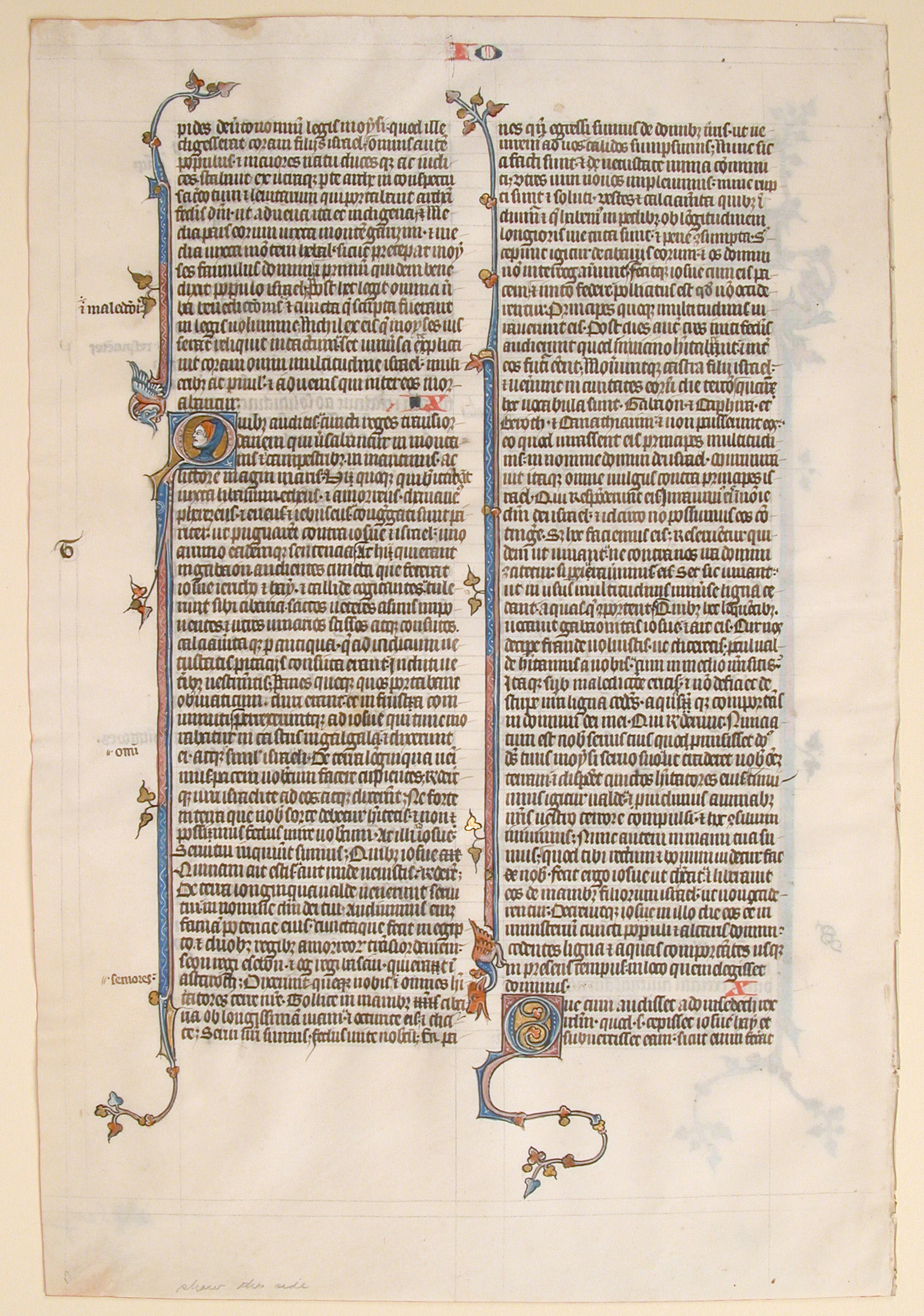 Folha de manuscrito de uma Bíblia, por volta de 1280